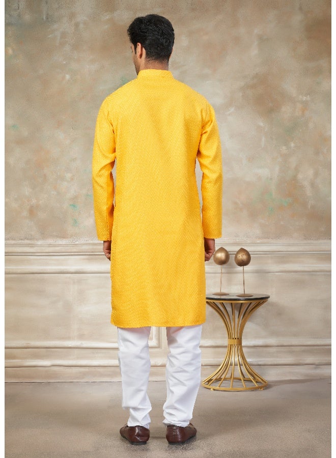 OUTLUK Yellow Cotton Kurta Pajama for Men - Image 2
